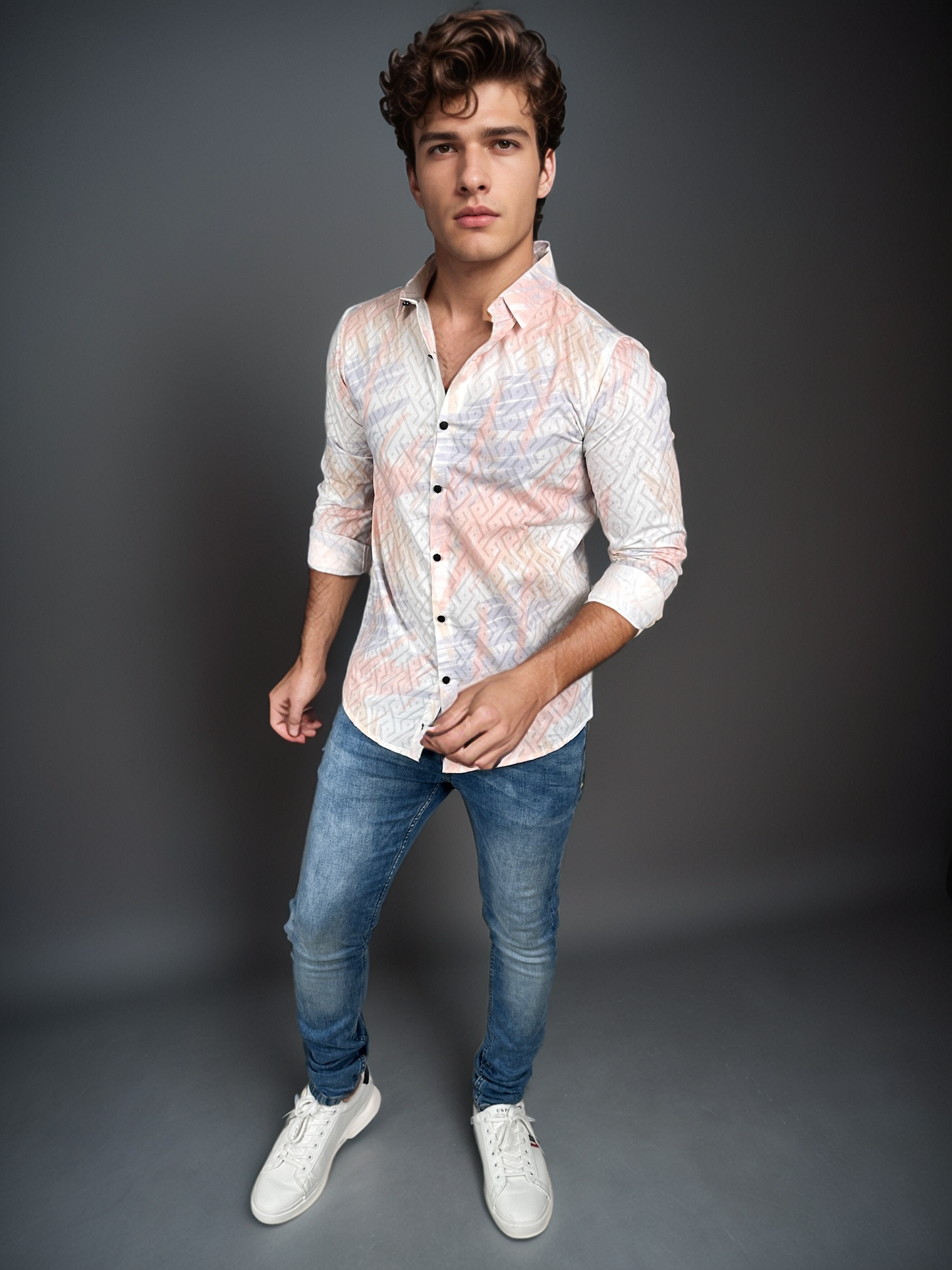 White Party Wear Orange Printed Slim fit Full Sleeves Shirt | TOG Fashion