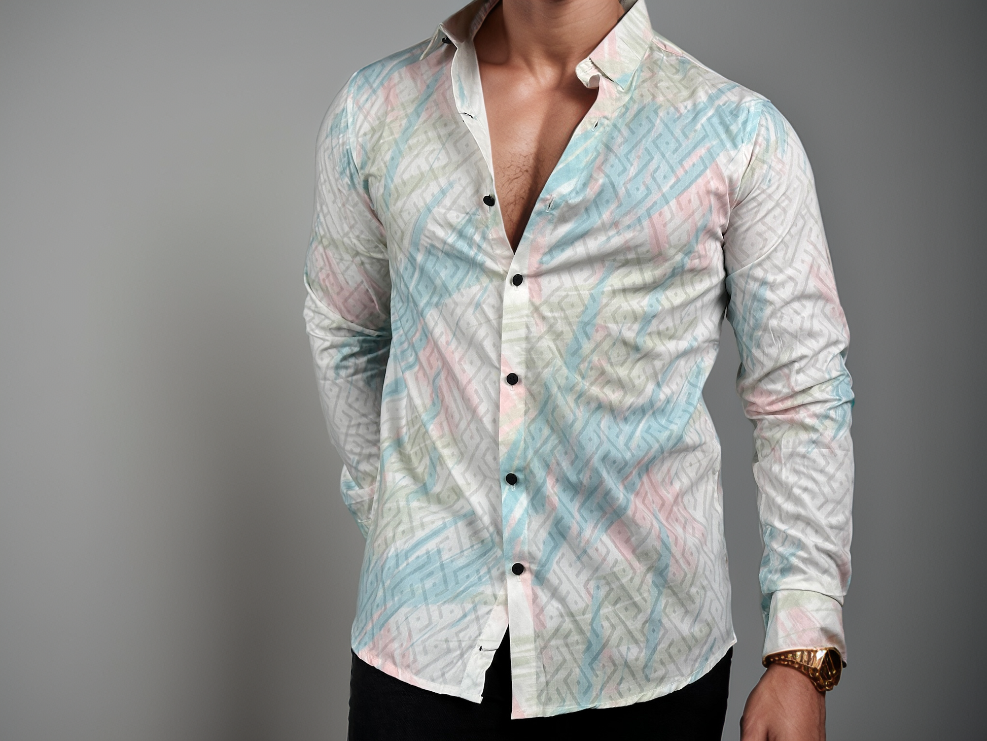 White Party Wear Blue Printed Slim fit Full Sleeves Shirt | TOG Fashion