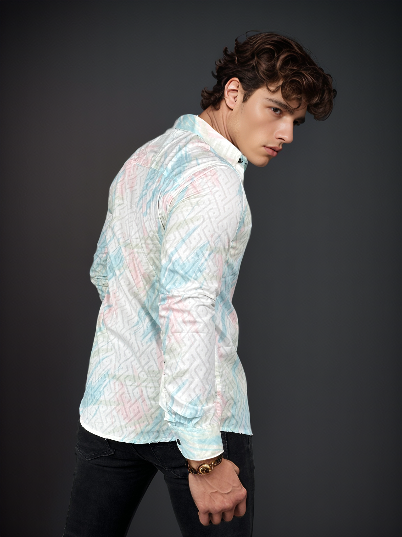 White Party Wear Blue Printed Slim fit Full Sleeves Shirt | TOG Fashion