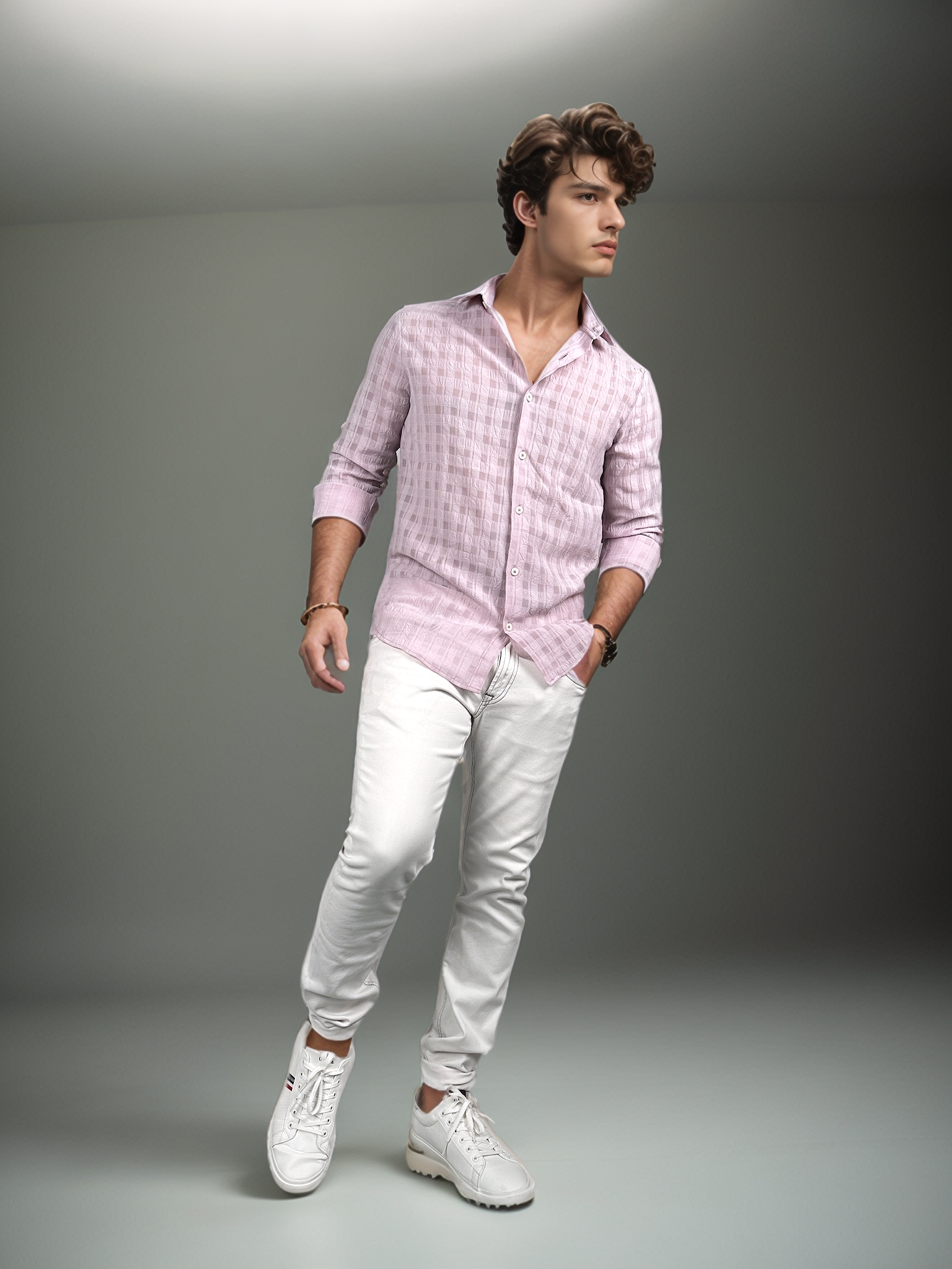 Pink Checkered Premium Light Weight Fabric Slim Fit Full Sleeves Shirt | TOG Fashion India