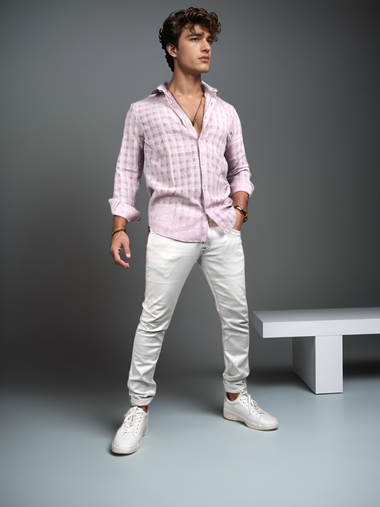 Pink Checkered Premium Light Weight Fabric Slim Fit Full Sleeves Shirt | TOG Fashion India