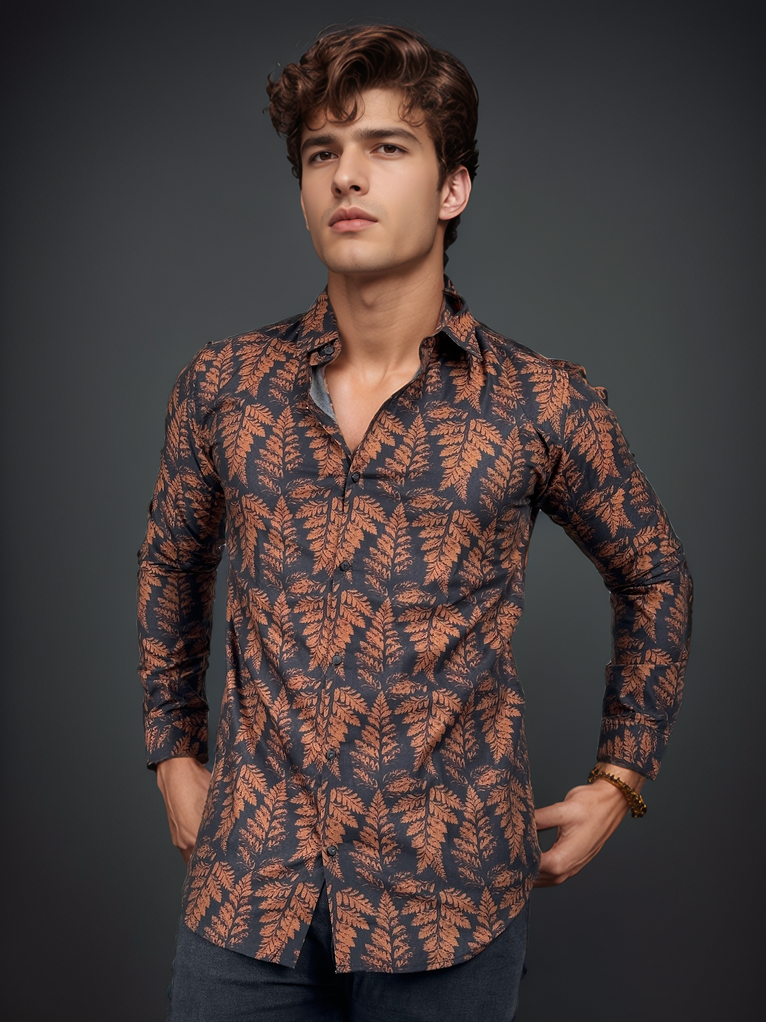 Black and Brown Printed Regular Fit Full Sleeves Shirt | TOG Fashion