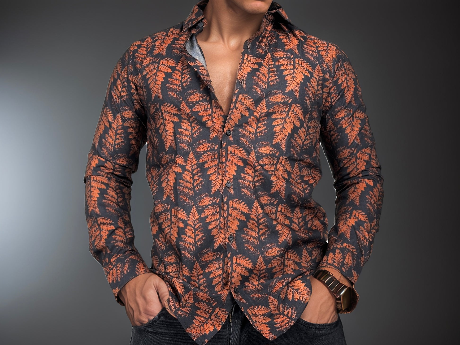 Black and Brown Printed Regular Fit Full Sleeves Shirt | TOG Fashion