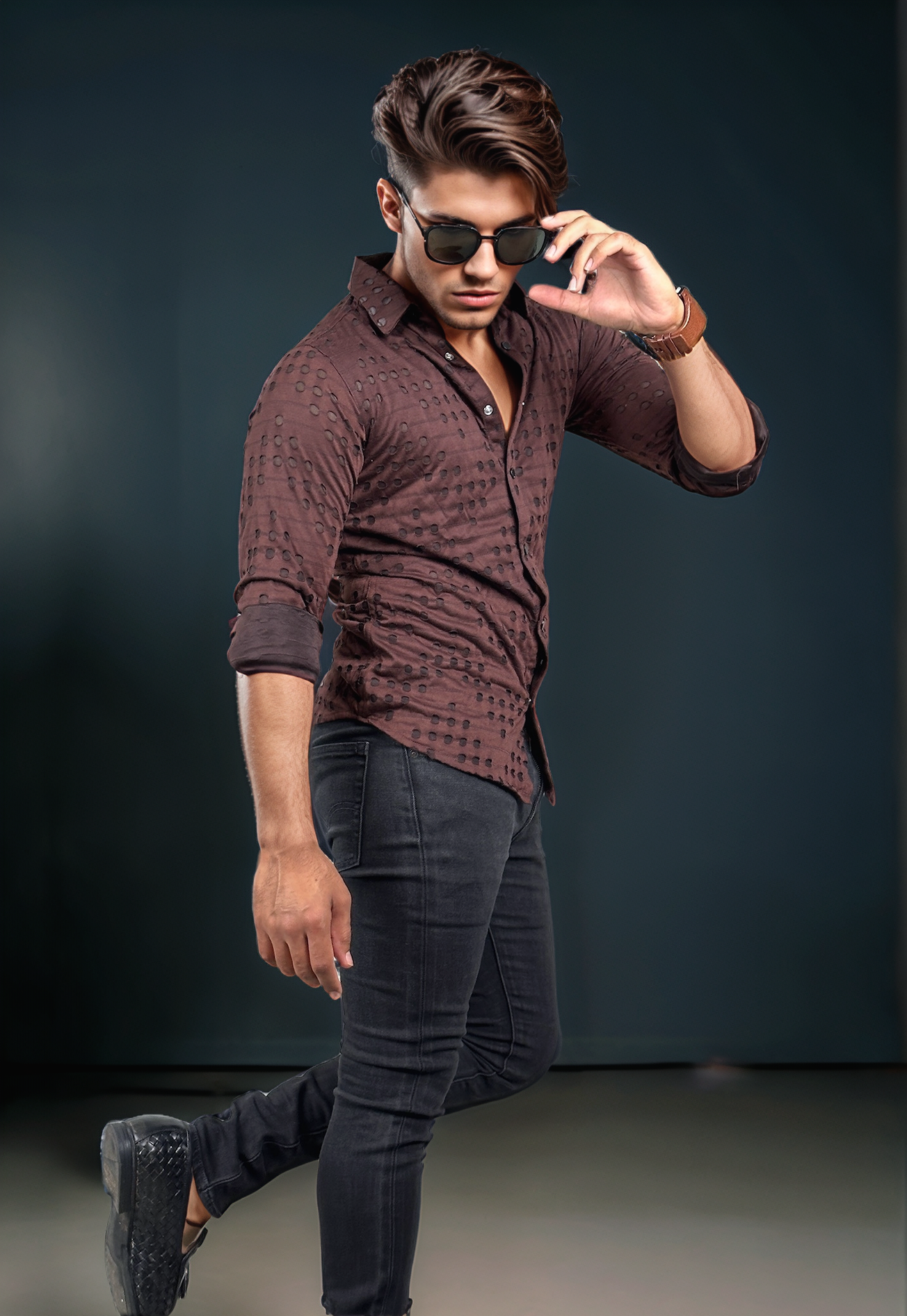 Maroon Designer Stitched Slim fit Full Sleeves Casual Shirt | TOG Fashion