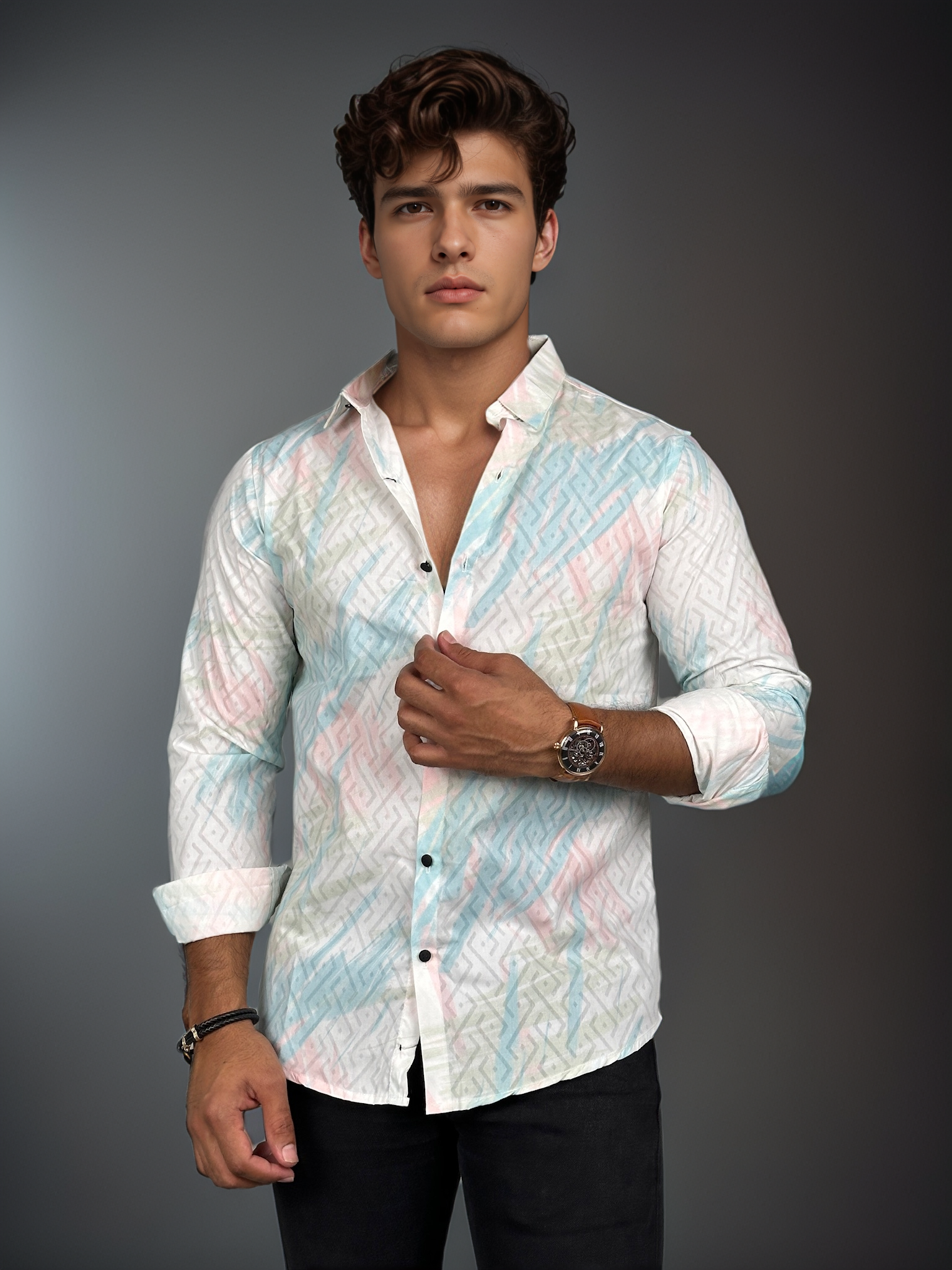 White Party Wear Blue Printed Slim fit Full Sleeves Shirt | TOG Fashion