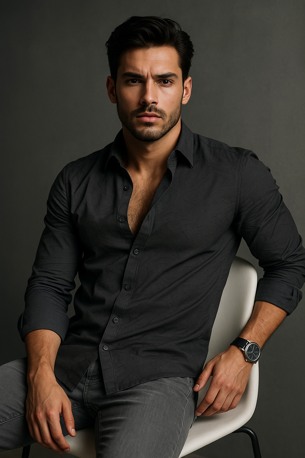 Black Textured Slim Fit Full Sleeves Shirt | TOG Fashion