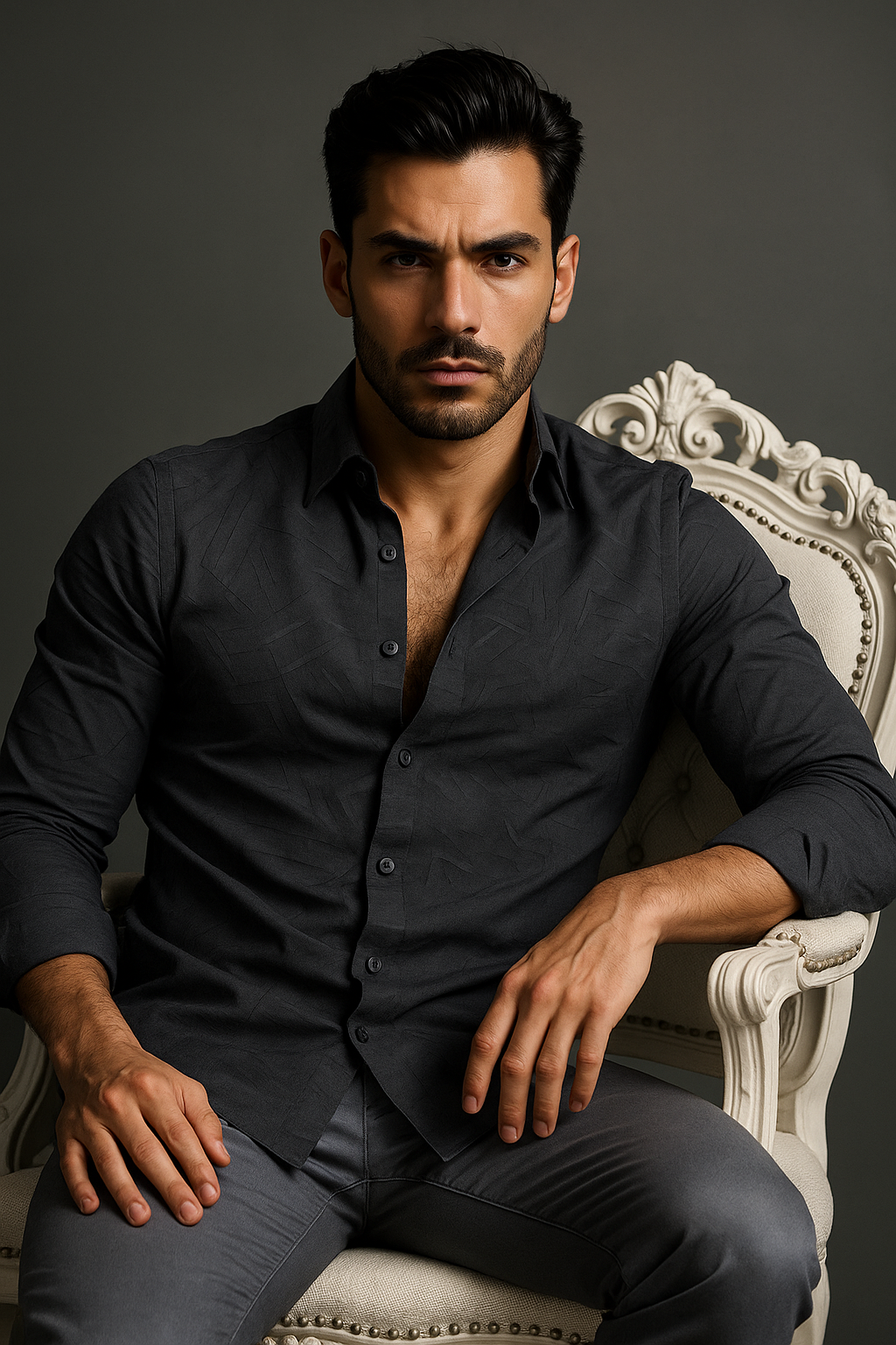 Black Textured Slim Fit Full Sleeves Shirt | TOG Fashion