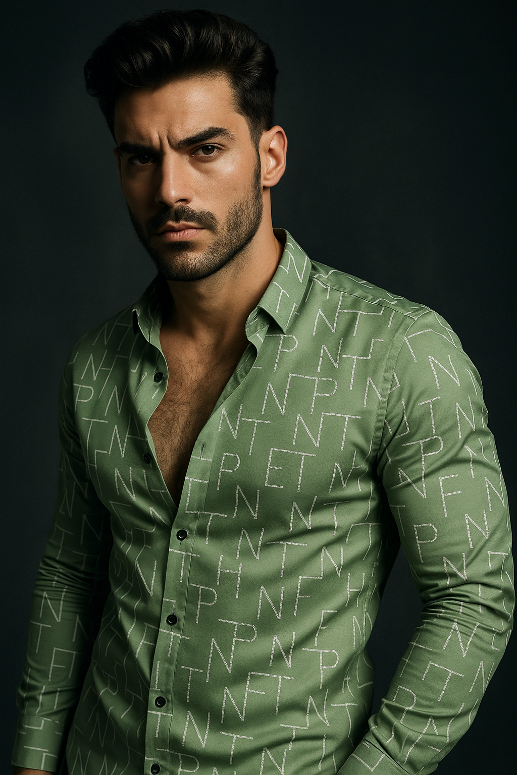 Green Designer Print Slim Fit Full Sleeves Shirt | TOG Fashion