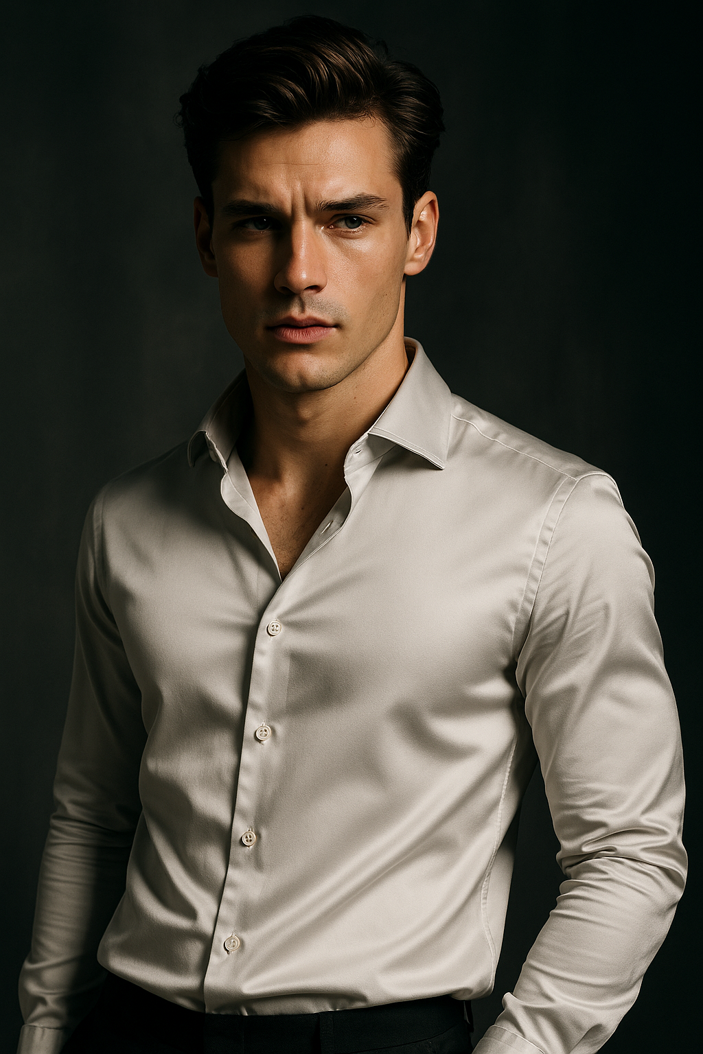 Grey Plain Lycra Regular Fit Full Sleeves Formal Shirt | TOG Fashion