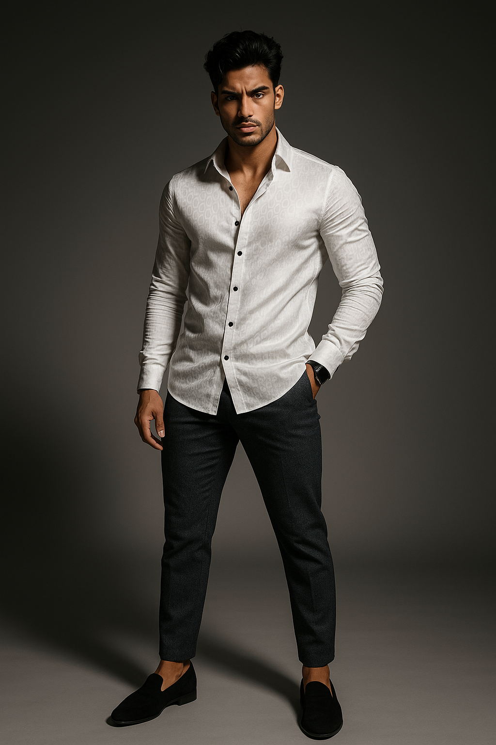 White Lycra Designer Regular Fit Full Sleeves Shirt | TOG Fashion