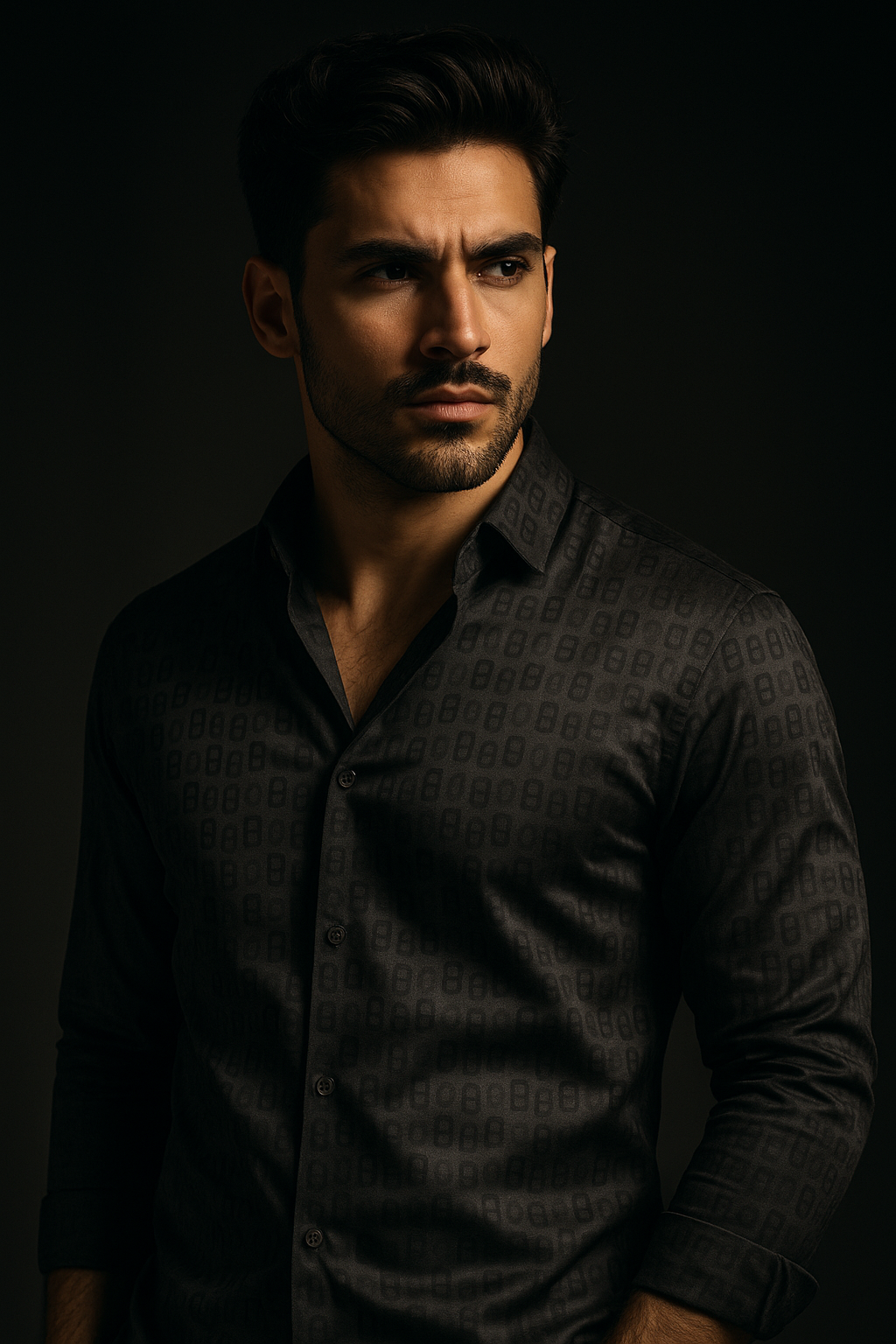 Black Lycra Designer Regular Fit Full Sleeves Shirt | TOG Fashion