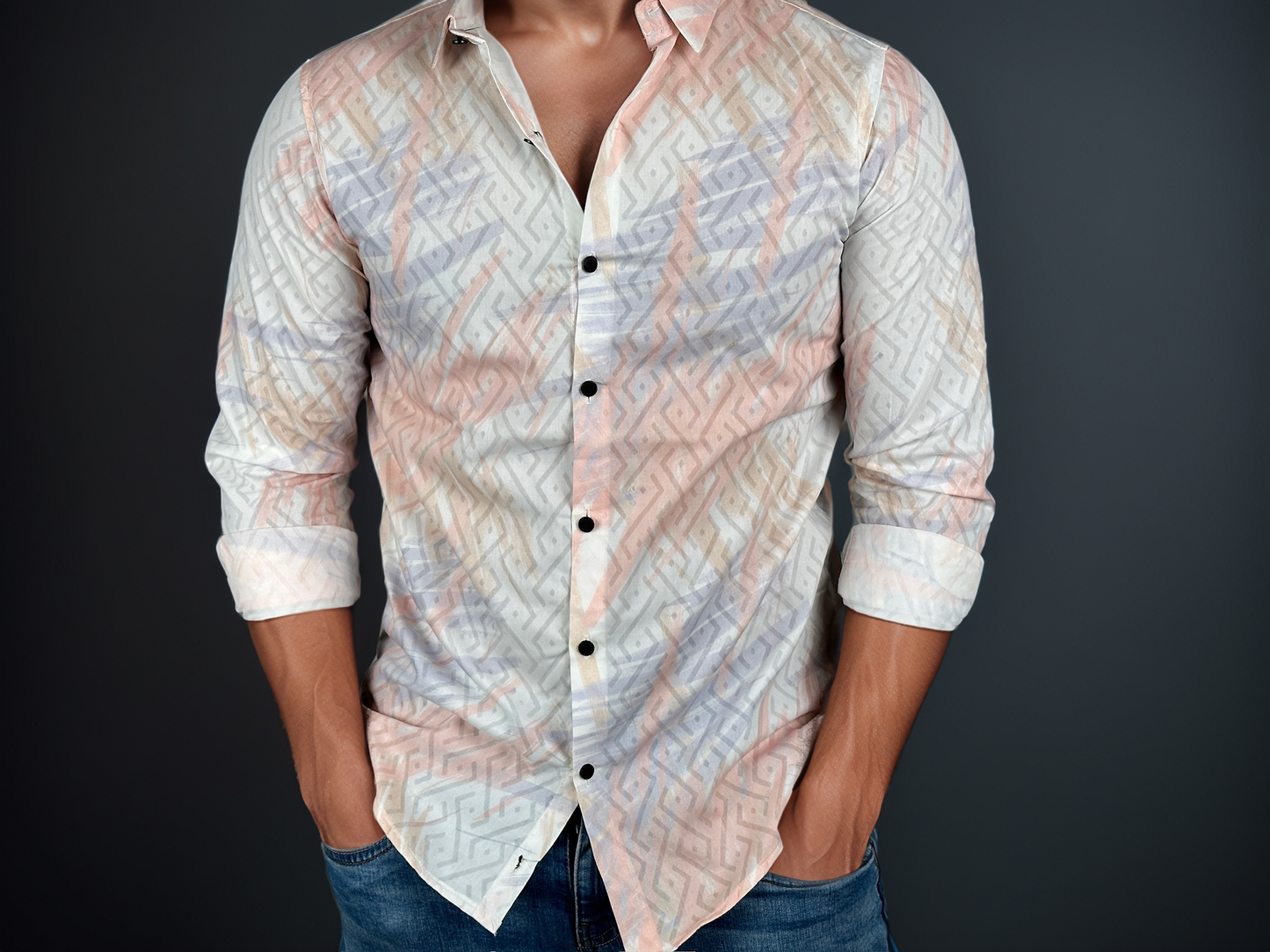 White Party Wear Orange Printed Slim fit Full Sleeves Shirt | TOG Fashion