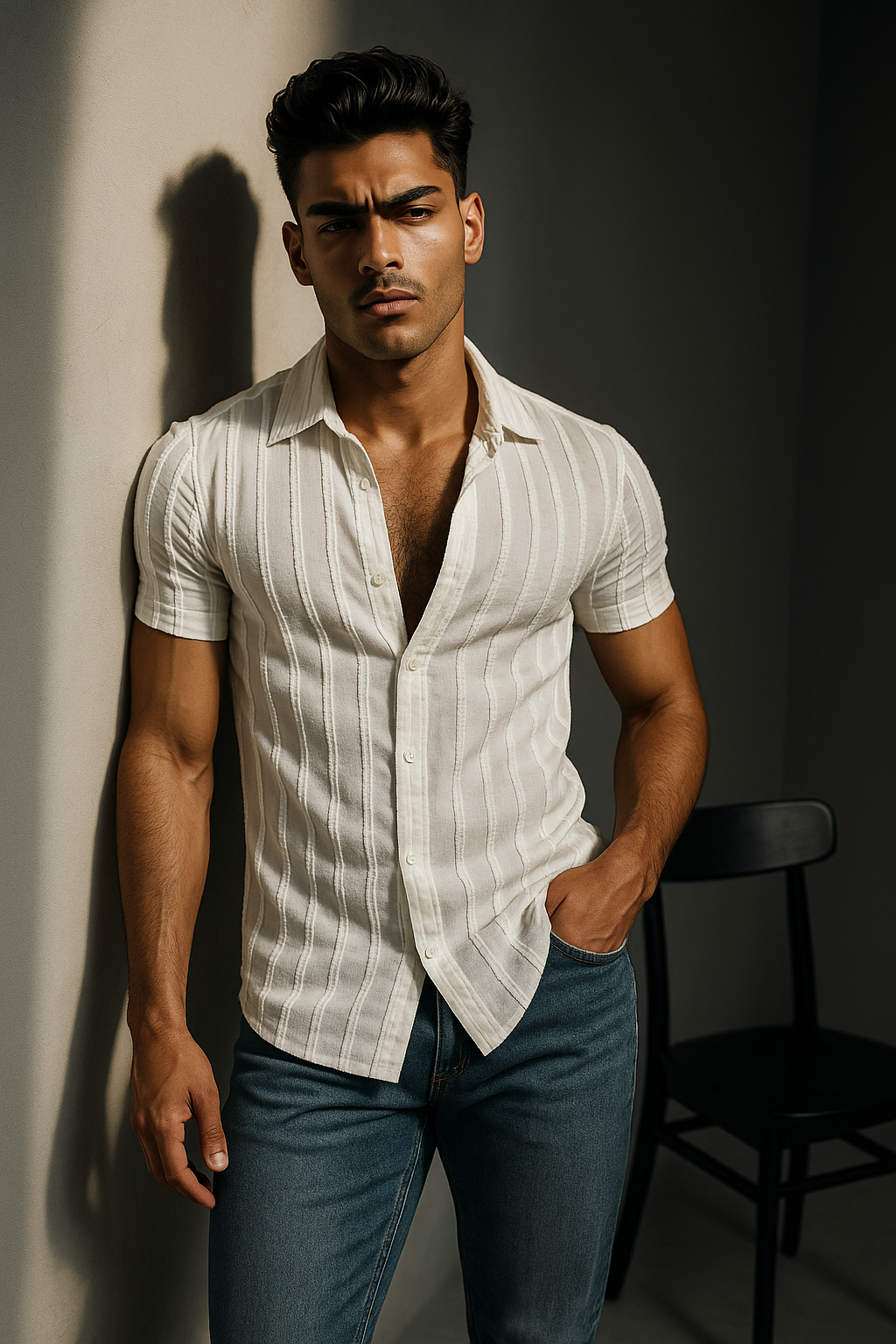 White Cotton Smart Slim Fit Self Design Striped Casual Shirt | TOG Fashion