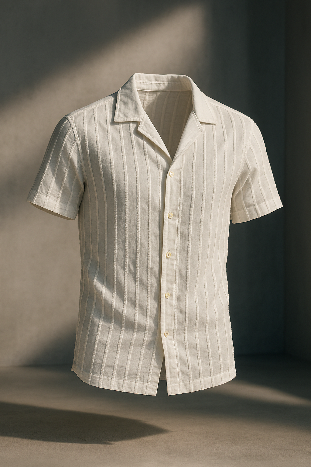 White Cotton Smart Slim Fit Self Design Striped Casual Shirt | TOG Fashion