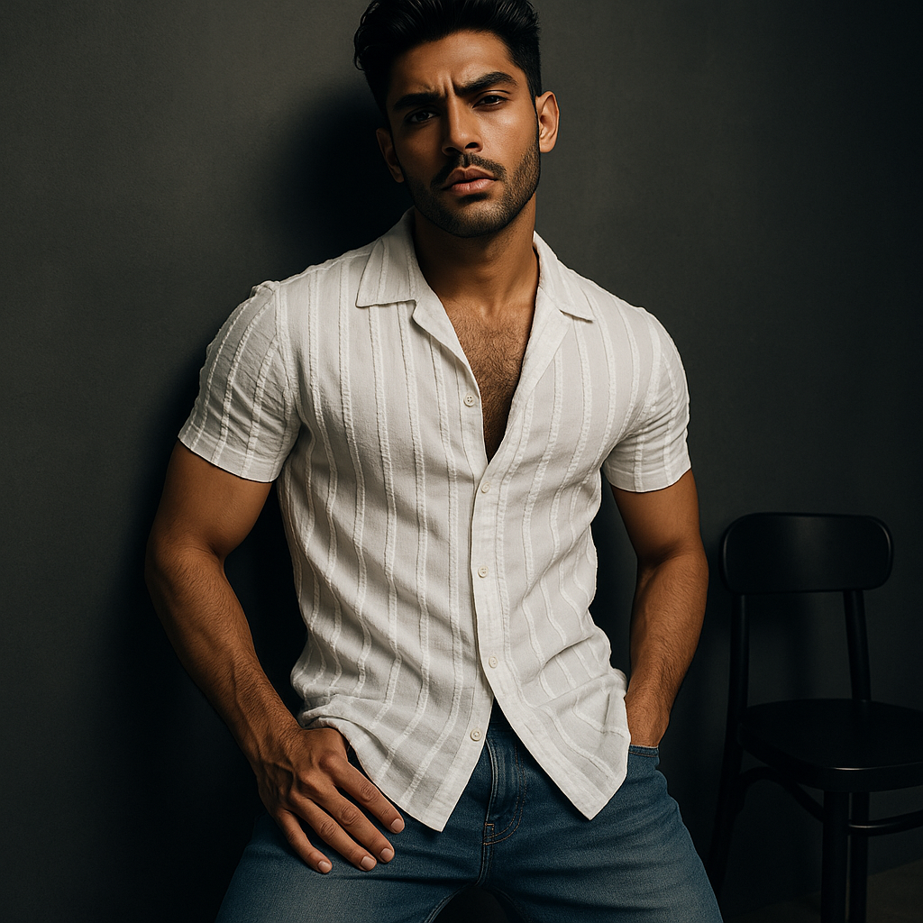 White Cotton Smart Slim Fit Self Design Striped Casual Shirt | TOG Fashion